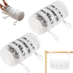 2-delige - schoenenwaszak - Schoenreinigingszak met rits - Waszak voor Schoenen - Sneakers Veilig Wassen - Waszak van mesh - Draagbare opbergtas - Met ophanglus - Wit - 40*19 cm - Geschikt voor sneakers, sportschoenen, sokken en bh's — thumbnail 1