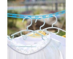 Winddichte nylon waslijn in roze-blauw en groen, verstelbaar, geschikt om kleding te drogen. Reiswaslijn, draagbare waslijn voor binnen en buiten, kamperen, thuis of in het hotel - 10 meter - 1 stuk - blauw