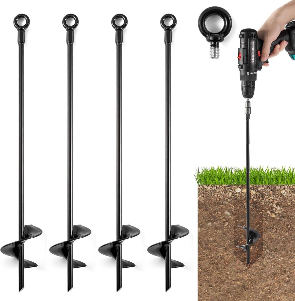 4 stuks 46 cm grondankers voor zware omstandigheden bij harde wind - grondpennen met schroefbevestiging voor stacaravans, schommels, tenten, carports en tuinhuisjes — afbeelding 1