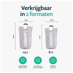 Wonair Wasmand – Waszak - Opvouwbaar  – 115L – Lichtgrijs — thumbnail 2