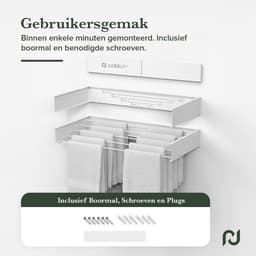 Jubbly® - Wanddroogrek 80cm - Wasrek Inklapbaar - Wasrek Hangend - Droogrek - Inklapbaar Droogrek - Droogrek Muur - 4 Meter Drooglengte - Wit — thumbnail 3