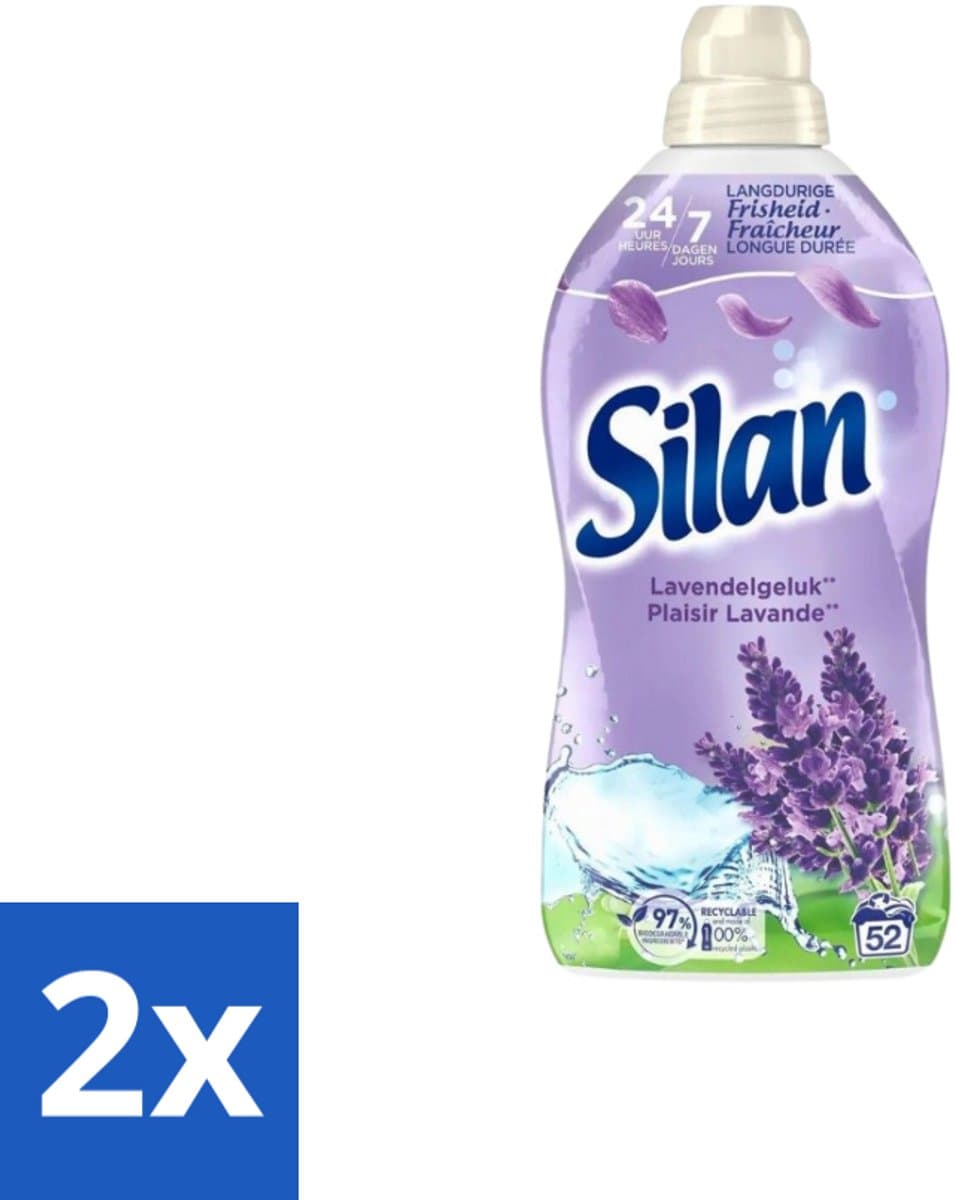 2 x Silan – Wasverzachter – Lavendelgeluk – 1144 ml - Wasverzachter - Wasverzachter Lavendel - Wasverzachter Voor Kleding - Wasverzachter Voor Textiel - Wasverzachter Voor Wasmachine — afbeelding 1