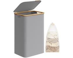 SONGMICS - Wasmand - Wasmand met Deksel - Verwijderbare Waszak - Opvouwbaar en Bamboe Handgrepen