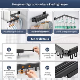 Wanddroogrek - Droogrek Inklapbaar - Wasrek - Droogtoren - Droogrekken -Zwart — thumbnail 1