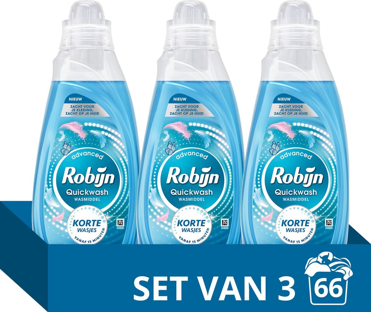 Robijn Quickwash Vloeibaar Wasmiddel - Puur & Zacht - 3 flessen- 66 wasbeurten - voordeel verpakking — afbeelding 1