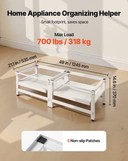 Wasmachineverhoger - Onderstel met Uitschuifbaar Plateau - Hoogte 35,5 cm - Draagvermogen 318 kg - Antislipvoetjes - Voor Wasmachine en Droger - Universeel - Set van 2 - Wit — thumbnail 4