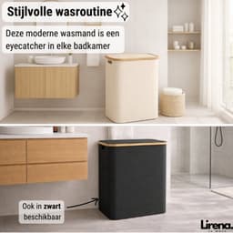 Lirena wasmand - drie vakken - opvouwbare wassorteerder - 3 in 1 wasmand - Beige — thumbnail 3