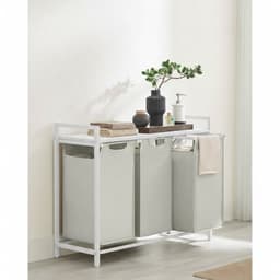 Witte Wasmand met 3 Vakken – Afneembare Waszakken & Plank – Metalen Frame – 3×38 L — thumbnail 1