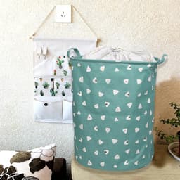 Grote wasmand, 1 stuk, opvouwbare ronde opbergmand met trekkoord voor slaapkamer en badkamer (45 cm, blauw) — thumbnail 5