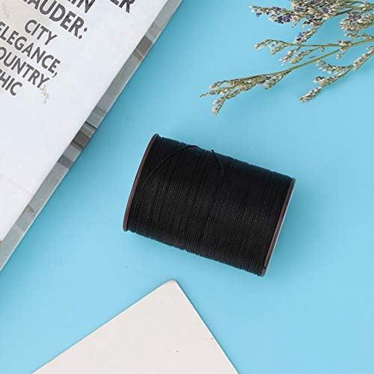 Gewaxt ledergaren 0,45 mm zwart - 160 m - voor leer bewerken - halsketting armband handwerk — afbeelding 1