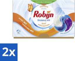 2 x Robijn Wascapsules 3-in-1 Stralend Wit 15 stuks per verpakking - Wit Was - Stralend Wit - Wascapsules - White Serum - Wasbescherming — thumbnail 1