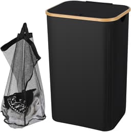 Slanke wasmand met deksel, 100 l, uitneembare voering van gaas, Oxford-stof, opvouwbaar, 44 x 33 x 69 cm, grijs — thumbnail 1
