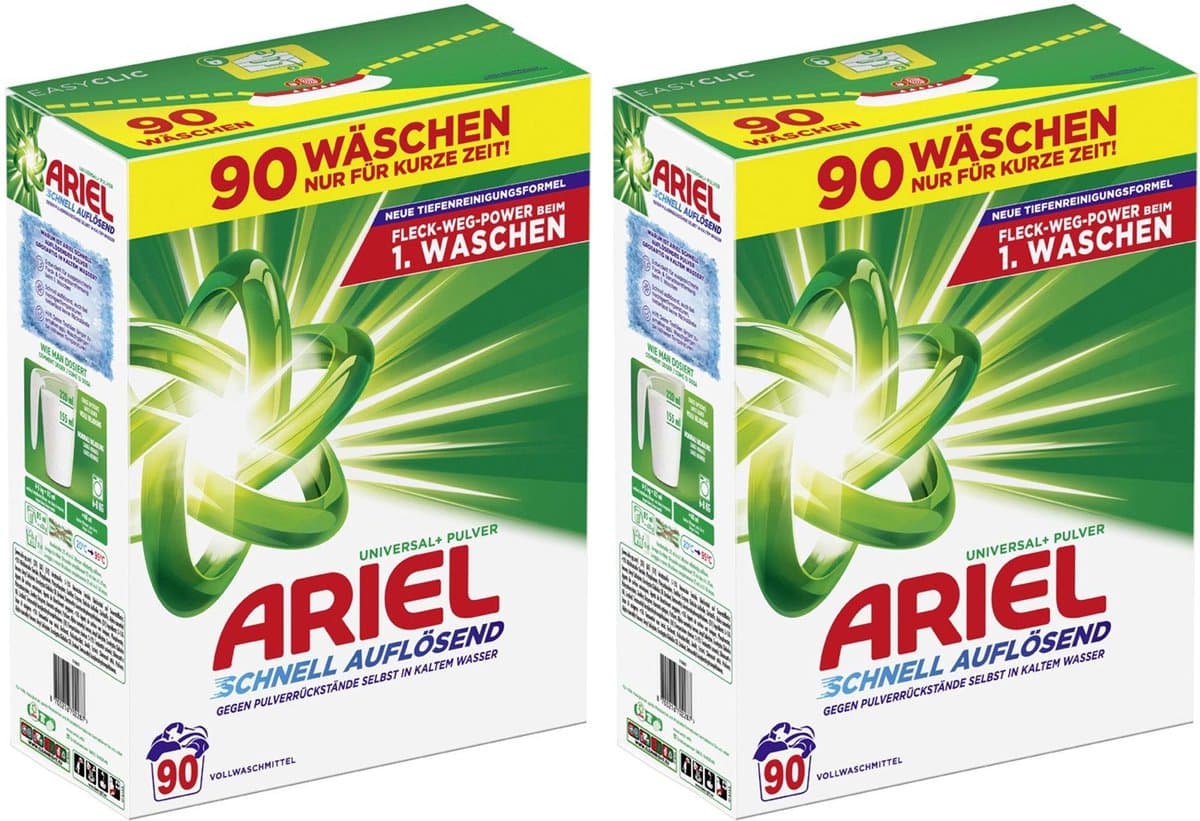 2x Ariel regulier waspoeder 2x 4,95 kg - 180 wasbeurten met vlek weg power universeel waspoeder snel oplossend ideaal voor koud wassen — afbeelding 1