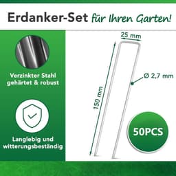 Set van 50 roestvrije grondankers voor onkruidwerend doek, gegalvaniseerde stalen pinnen voor het bevestigen van onkruidwerende tegels, onkruidfolie of voor kamperen - 150 x 25 mm - Diameter 2,7 mm — thumbnail 5