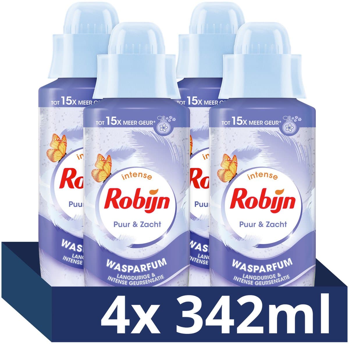 Robijn - Intense Wasparfum - Puur & Zacht - 4 flessen x 342 ml - Voordeelverpakking — afbeelding 1