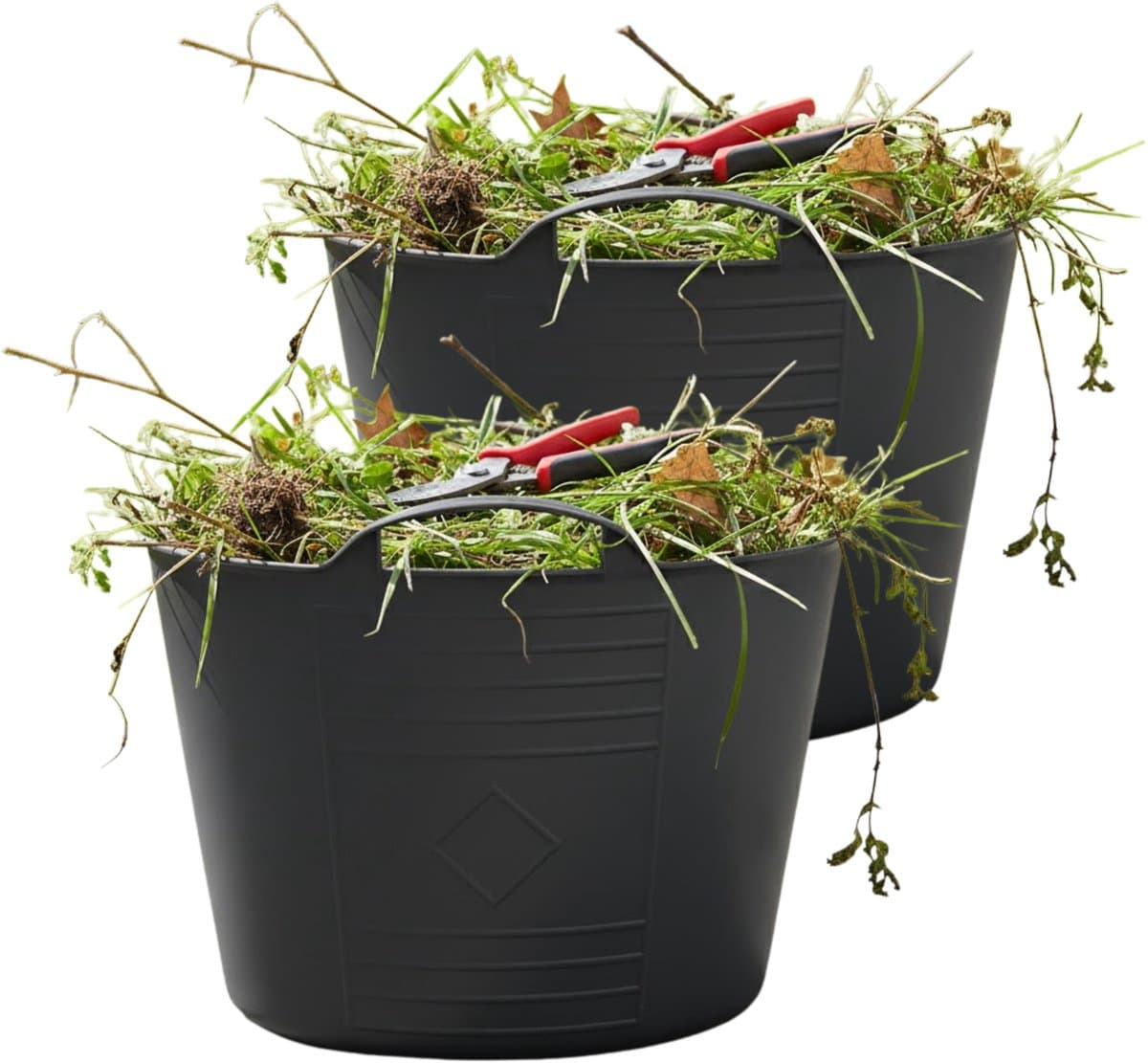 Excellent housewares Flexibele kuip / emmer - 2x - antraciet - 15 liter - kunststof - 35 x 28 cm — afbeelding 1