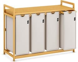 Core® Wasmand 4 Vakken - Wassorteerder - Wasmand - met Verwijderbare Waszak - Licht Grijs - 107cm x 42cm x 77cm