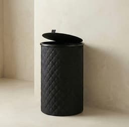 MAZAZU Wasmand Rond - 99 Liter - Diamond Stitch - Zwart - Met Deksel & Uitneembare Waszak - Hoog & Smal Design - 38x69 cm — thumbnail 1
