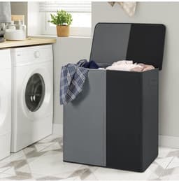 DnA® Wasmand 2 Vakken - Wasmand - Wassorteerder - Dubbele Wasmand - Grijs/Zwart - 63cm x 36cm x 68cm — thumbnail 3
