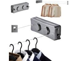 Uittrekbare Waslijn - Dubbele Lijn - Ruimte Besparen - Sterk Roestvrij Staal - 2x 51 Meter - Zilver