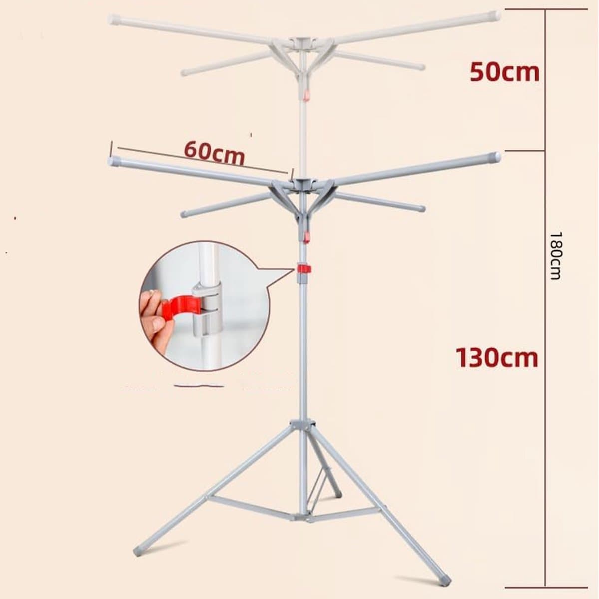 Wasrek - Uitschuifbaar Wasrek - 4 Armen - Grijs Carbonstaal 80kg Draagvermogen - Verstelbaar 130-180cm - Inklapbaar — afbeelding 1