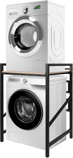 Wasmachine rek - Droger stapelaar - Ruimtebesparing keuken - 3 Hoogtes verstelbaar - 61 x 71 x 104 cm - Wit — thumbnail 1