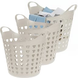 Excellent Houseware Flexibele wasmand - 3x - beige - 26 liter - kunststof - 40 x 41 cm — thumbnail 1