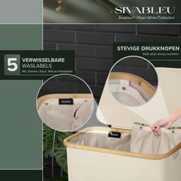 Sivableu Wasmand Beige 3 vakken – Wassorteerder – 160L – 3 uitneembare zakken – Wasmand met Deksel – opvouwbaar - Laundry Basket - Wasbox - Bamboe - Labels — thumbnail 4