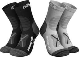Alpen Bears Merino Wandelsokken – 2 Paar – Professionele Trekkingsokken voor Wandelen – Outdoor Sokken voor Dames, Heren & Kinderen – Warme Merino Wandelsokken – Functionele Sokken – Trekking Sportsokken (Zwart + Grijs, 43-48) — thumbnail 1