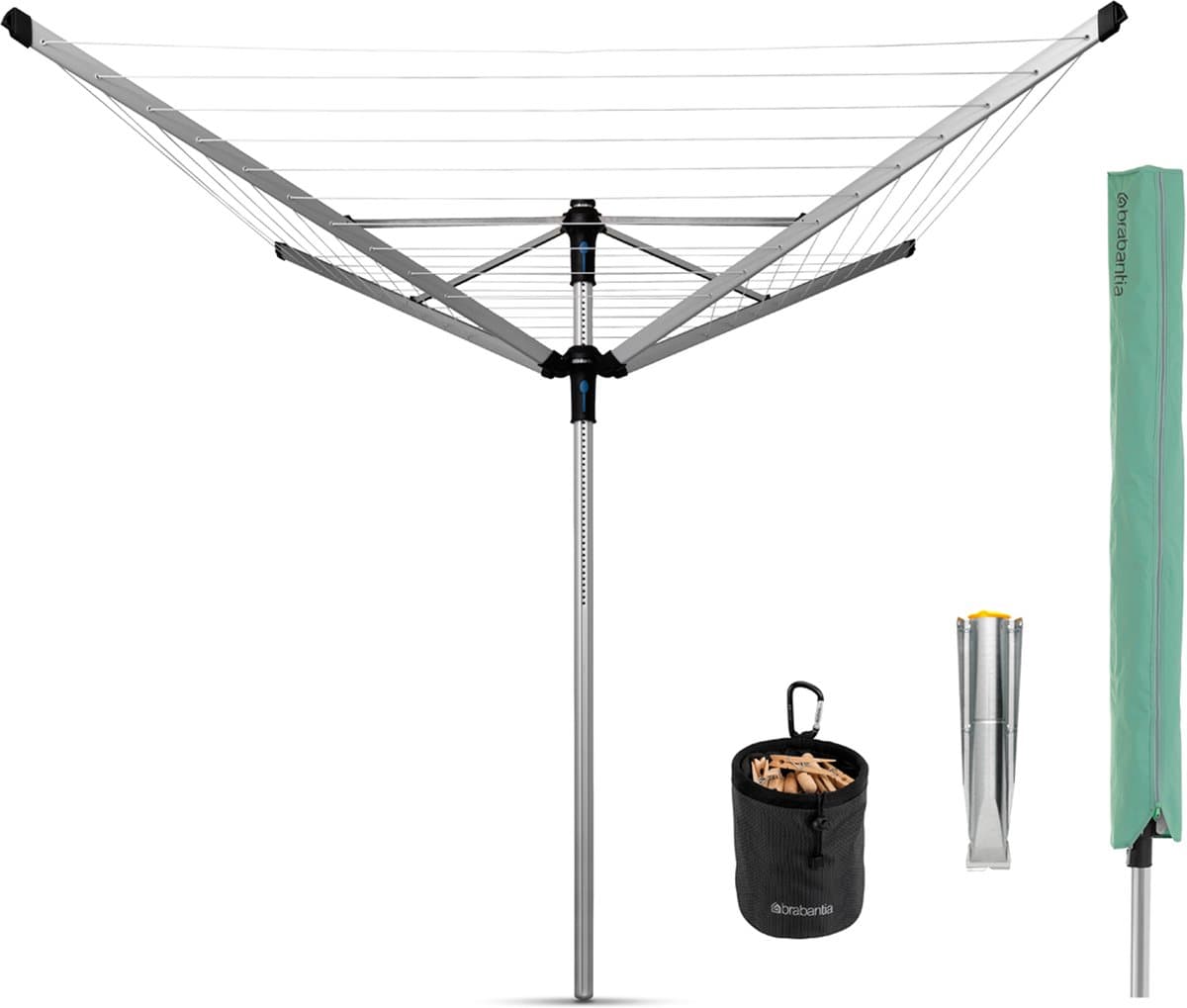 Brabantia Lift-O-Matic Advance Droogmolen - 50 m - met Metalen Grondanker, Beschermhoes en Wasknijpertasje - Metallic Grey — afbeelding 1