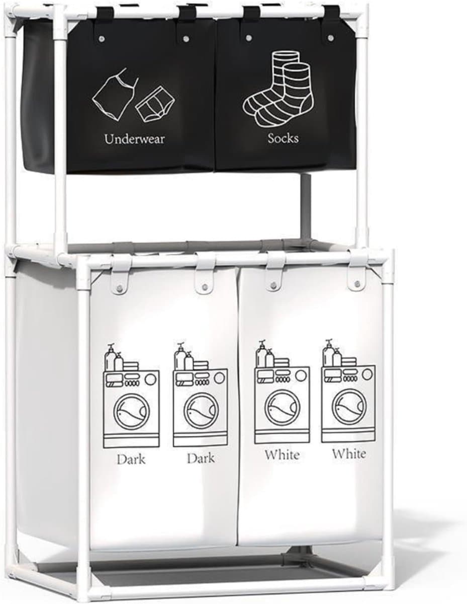 Wassorteerder 4 Vakken - Wasmand - 150L - Wit met Zwart — afbeelding 1