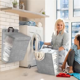 Opvouwbare Wasmand - Wasmanden - Wassorteerder - Stof - Opbergmand - Waszak voor wasgoed - Wassorteerder - Organizer Kleding - Laundry Basket - 45 x 35 x 10 cm - Grijs — thumbnail 3