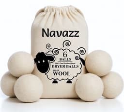 Navazz Drogerballen - 6 XL Droogballen - 100% schapenwol - Herbruikbare Wasdrogerballen - Wasbollen - Verkorte droogtijd - Energiebesparend — thumbnail 1
