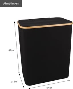 KROMS Wasmand 3 vakken - Zwart - Inclusief NL & ENG Labels - Wassorteerder bamboe - Laundry basket - Wasmand met deksel - 145 L — thumbnail 3