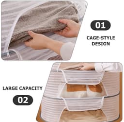 Drielaagse opvouwbare wasmand met ritsnet, opvouwbaar droognet voor kleding, droogrek voor kleding — thumbnail 5