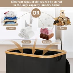 Wasmand met deksel, 110L grote wasmand met handvat en deksel, opvouwbare wasmand organizer met uitneembare binnenzak voor kleding, speelgoed en handdoeken - Zwart — thumbnail 2