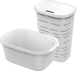 M-Home - Signature Wasmandenset – 2 stuks – 48L + 55L – Kunststof – Heupwasmand – Wasmand met Deksel – Wit — thumbnail 1