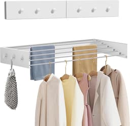 Wanddroogrek - Uitschuifbaar en Opvouwbaar - RVS - Met 6 Haken - 50 kg Draagkracht - Voor Binnen en Buiten - Balkon - Terras - 80 cm — thumbnail 1
