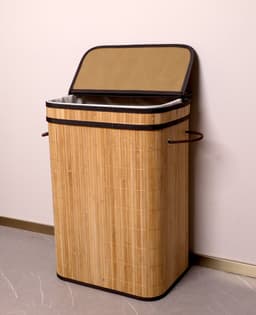Ceruzo Bamboe Wasmand 72L – Wassorteerder met Klapdeksel – Wasbare Binnenzak –H60 cm — thumbnail 3