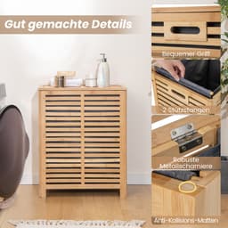 COSTWAY Wasmand met deksel, groot, 80 liter wasverzamelaar, bamboe, wasbox met waszak, uitneembaar en wasbaar, voor badkamer, slaapkamer, woonkamer — thumbnail 5