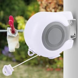Plastic telescopische waslijn - Waslijn - 13 meter dikke waslijn - Draaibaar windbestendig droogrek - 26 meter dubbele waslijn - Intrekbare waslijn - Wandgemonteerd droogrek - Buitenwaslijn — thumbnail 2