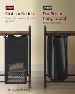 Furnstar Wasmand - Wasverzamelaar met plank - Wasbox - Afneembare waszak van Oxford stof - 4 vakken - Metalen frame - 160L - 116 x 33 x 72 cm - Inktzwart Vintabruin — thumbnail 2