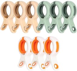 Wasknijpers - 9 Stuks - Grote Knijpers - PP - Strandlaken Knijpers - Badlaken Clips - Heavy Duty Handdoekklemmen - Handdoekklemmen Voor Strandligstoelen - Winddicht - Clips voor Strandlaken, Beddengoed En Dikke Kleding - 10.5*5.8cm - Wit/Roze/Groen — thumbnail 1