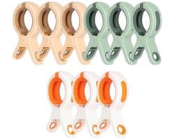 Wasknijpers - 9 Stuks - Grote Knijpers - PP - Strandlaken Knijpers - Badlaken Clips - Heavy Duty Handdoekklemmen - Handdoekklemmen Voor Strandligstoelen - Winddicht - Clips voor Strandlaken, Beddengoed En Dikke Kleding - 10.5*5.8cm - Wit/Roze/Groen