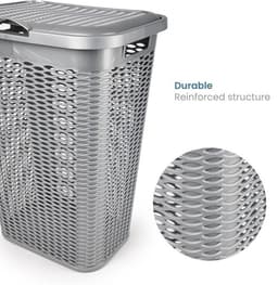 Plasticforte Wasmand Ventilation - met deksel - zilver - kunststof - 51 liter - 43 x 35 x 61 cm - Badkamer - Wasgoed - Nieuw design - Zeer stevig — thumbnail 4