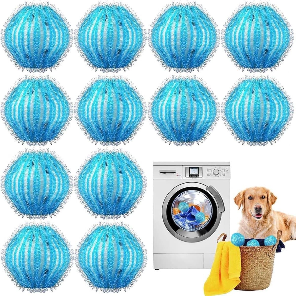 SnelShoppen - Tierhaarentferner Wasmachine, Lint Ball voor Wasmachine, 12 Stuks 3.5 cm Blauw, Hoge Efficiëntie Tegen Dierlijke Haren en Pluis, Vermind — afbeelding 1