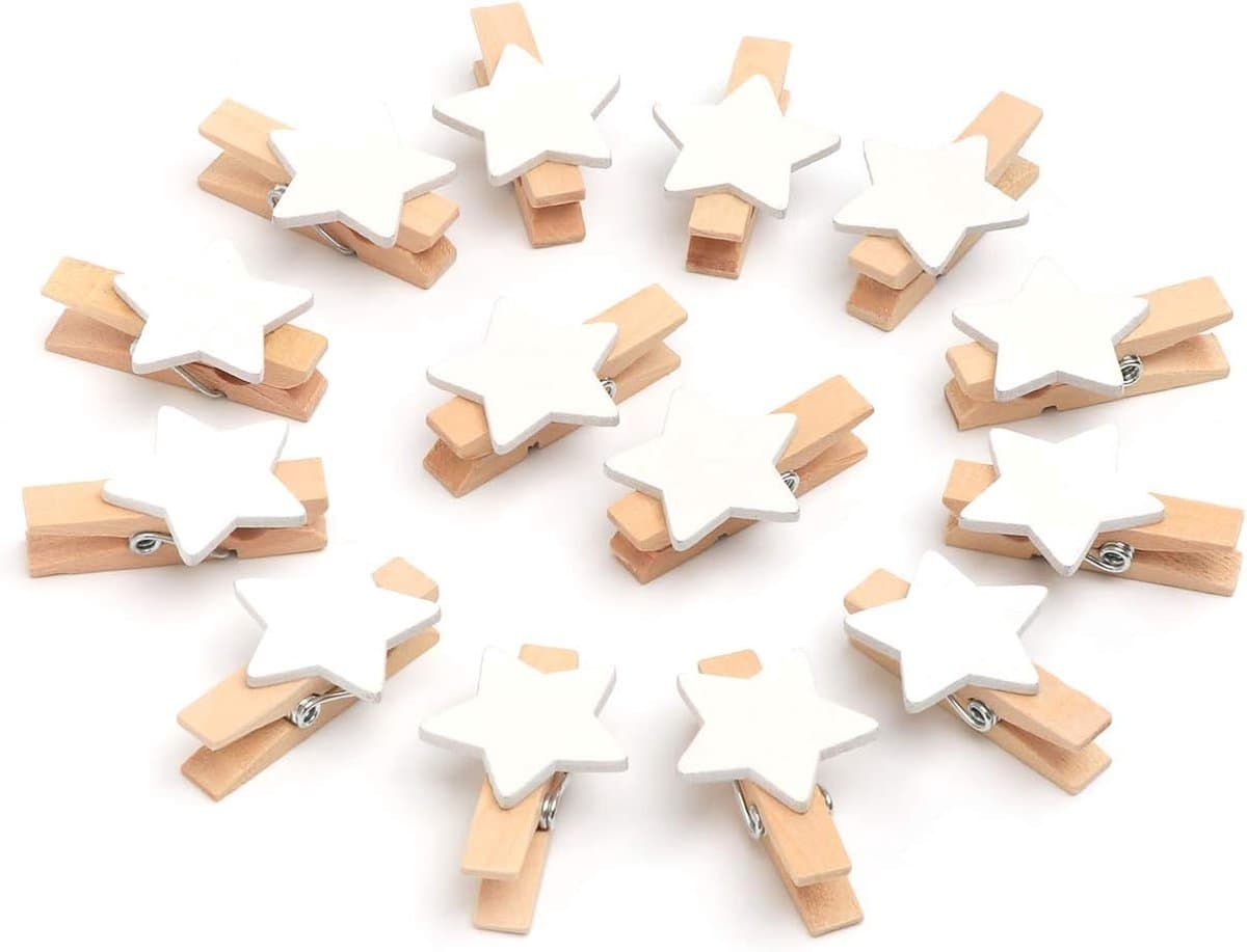 100 stuks sterren wasknijpers hout Kerstmis houten knijpers voor foto kleine handwerkklemmen voor feest Kerstmis decoratie bruiloft — afbeelding 1