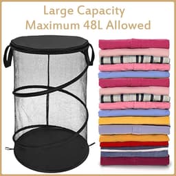 2 stuks - Mesh Pop-Up wasmand - Opvouwbare wasmand - Opvouwbare wasmand met handgrepen - Geschikt voor reiswasruimtes en slaapzalen - Draagbare opbergmand - Zwart + Wit — thumbnail 3