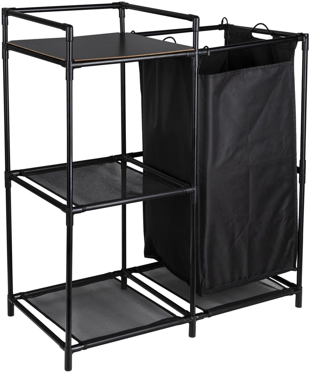 Linnen Opbergrek met Waszak 50L – Wasmand Organizer – 3 Lagen – Metalen Frame – Zwart — afbeelding 1