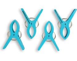 Set van 4 Blauwe Kunststof Wasknijpers - Handdoekklemmen - 15x10x3cm - Ideaal voor Klussen en Huishouden